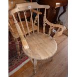 Beech & elm open armchair with scroll arms