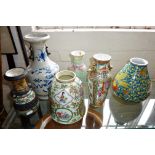 Chinese Canton porcelain lampshade, a similar vase and four other Chinese vases (A/F)