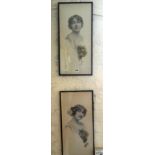 Pair of photogravure portraits of Edwardian women with corsages, after C.E. Perry