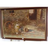 Large oil on canvas of a farmyard, signed Chadwick