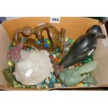 Quantity of marbles and assorted hardstone figures of birds etc