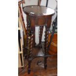 Edwardian oak two tier plant stand on barleytwist legs