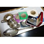 Assorted coins & silver plated items