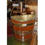 19th c. oval brassbound wine cooler with brass liner & handle