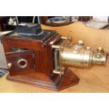Victorian magic lantern in original condition with brass oil lamp mechanism, c.1890s