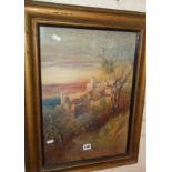 R.J. Haines watercolour of an Italian hill town (from the Artists Studio)