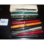 Various fountain pens and pencils (11) makers include Parker, Mentmore and Conway Stewart,