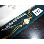 9ct gold ladies' wristwatch, and a bracelet set with crystal cabochons