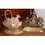 Regency heavy brass doorstop in the form of a basket of fruit, together with a brass similar in