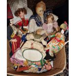 Collection of souvenir dolls including china-headed, cloth & composition examples