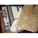 A Camel blanket & two African Shoona cut pile embroidered panels