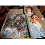 Box of vintage plastic Soldiers, Cowboys & Indians, Farm Animals etc - maker's include Herald,