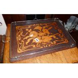 Pokerwork tray with Art Nouveau lily design
