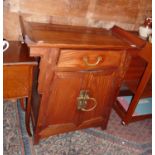 Chinese hardwood side cabinet with 'pagoda-style' top having single drawer above two cupboards