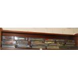 Shelf of diesel electric trains of Locomotives by Del Prado, all cased and with associated