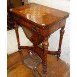 19th c. inlaid walnut games/work table on turned legs