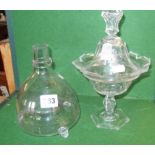 Victorian glass fly trap and a cut glass lidded bon-bon dish