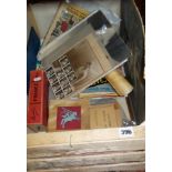 Box of assorted ephemera, old photographs, comics, travel books etc