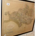 A John Cary map of Dorsetshire dated 1806, centre crease, 22" x 24" including Hogarth frame