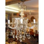 Six-branch cut-glass chandelier