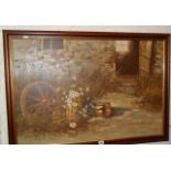 Large oil on canvas of a farmyard, signed Chadwick