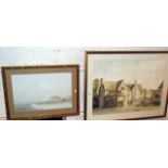 Watercolour of Chantmarle Manor, Dorset by Keith Desbois and a Japanese watercolour of lake with