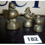 Three antique bronze Chinese opium weights in the form of birds