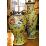 Two 19th c. yellow ground Chinese porcelain vases