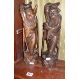 Pair of Chinese inlaid carved hardwood figures of Immortals, 14" tall