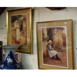 Seven various framed colour prints including milkmaids and farmyard scenes
