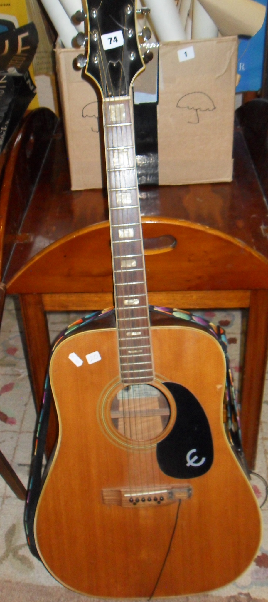 Guitar: Epiphone FT-550 Excellente jumbo acoustic guitar, S.N.7446?4 (paper label rubbed), Japan,