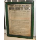 Original G.W.R. printed notice dated 1897 regarding "Moving Locomotive Engines .. etc" in original