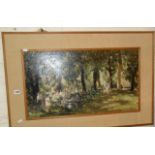 Valerie Masters, a 1960's impressionist oil on board of a garden party in original period frame,