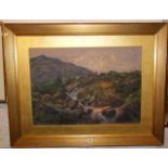Large watercolour of a moorland with stream by H. Sutton Palmer (1854-1933) 32" x 41" including