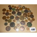 Collection of old coins including 1792 Louis XVI 2 Sol and a 1799 Coventry Half Penny