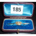 18ct gold seed pearl brooch in crown shape with original case