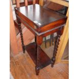 Oak canteen table on barley-twist legs, with cutlery