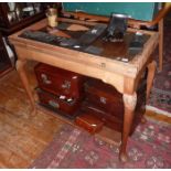Carved hardwood card table with tray under
