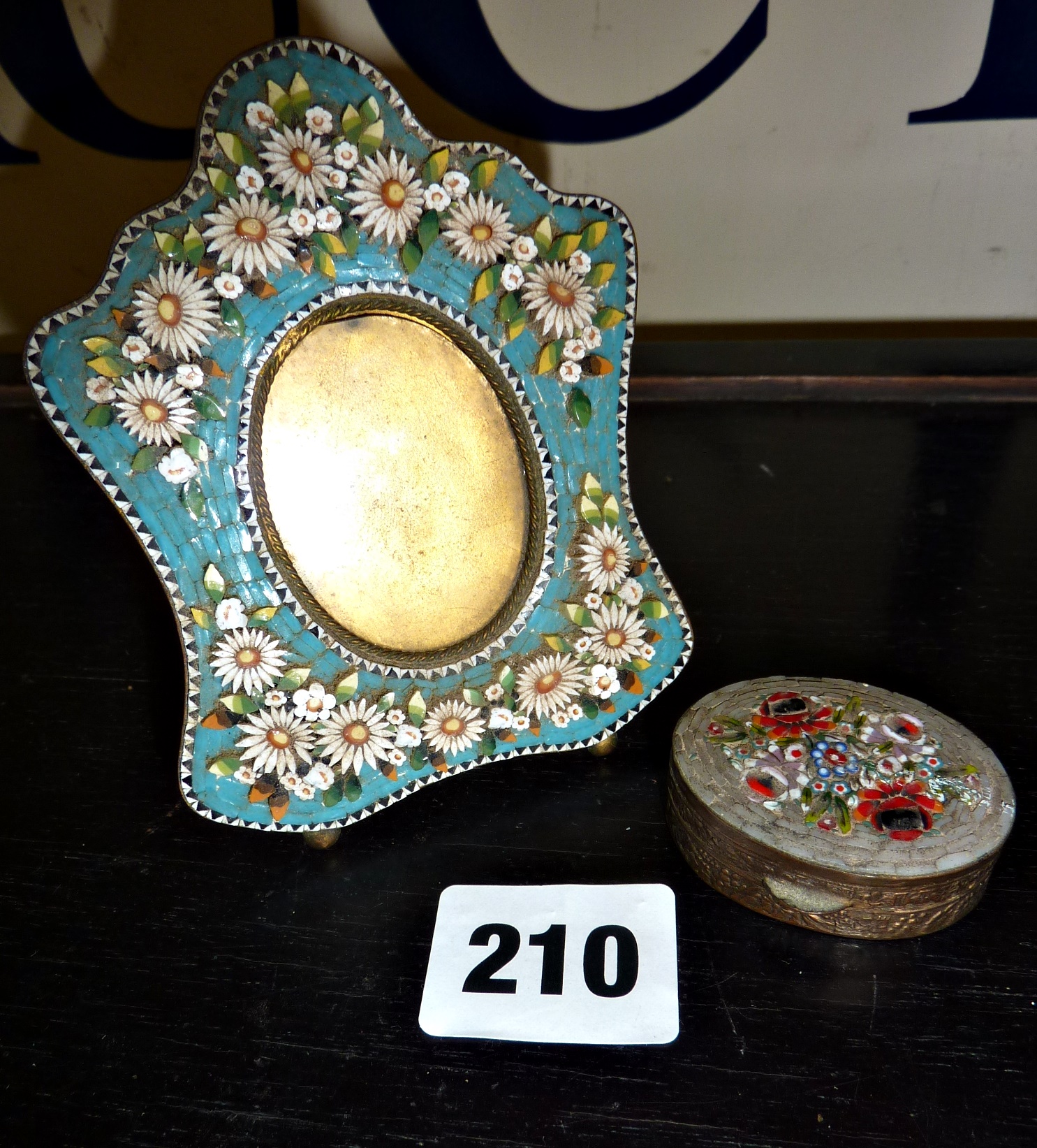 Italian micromosaic small picture or photo frame and pill box