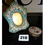 Italian micromosaic small picture or photo frame and pill box