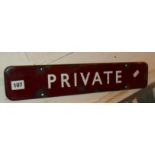 British Rail (Midland) brown enamel platform sign reading "Private"