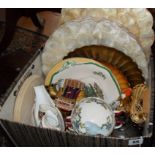 Box of assorted ceramics, table mats etc.