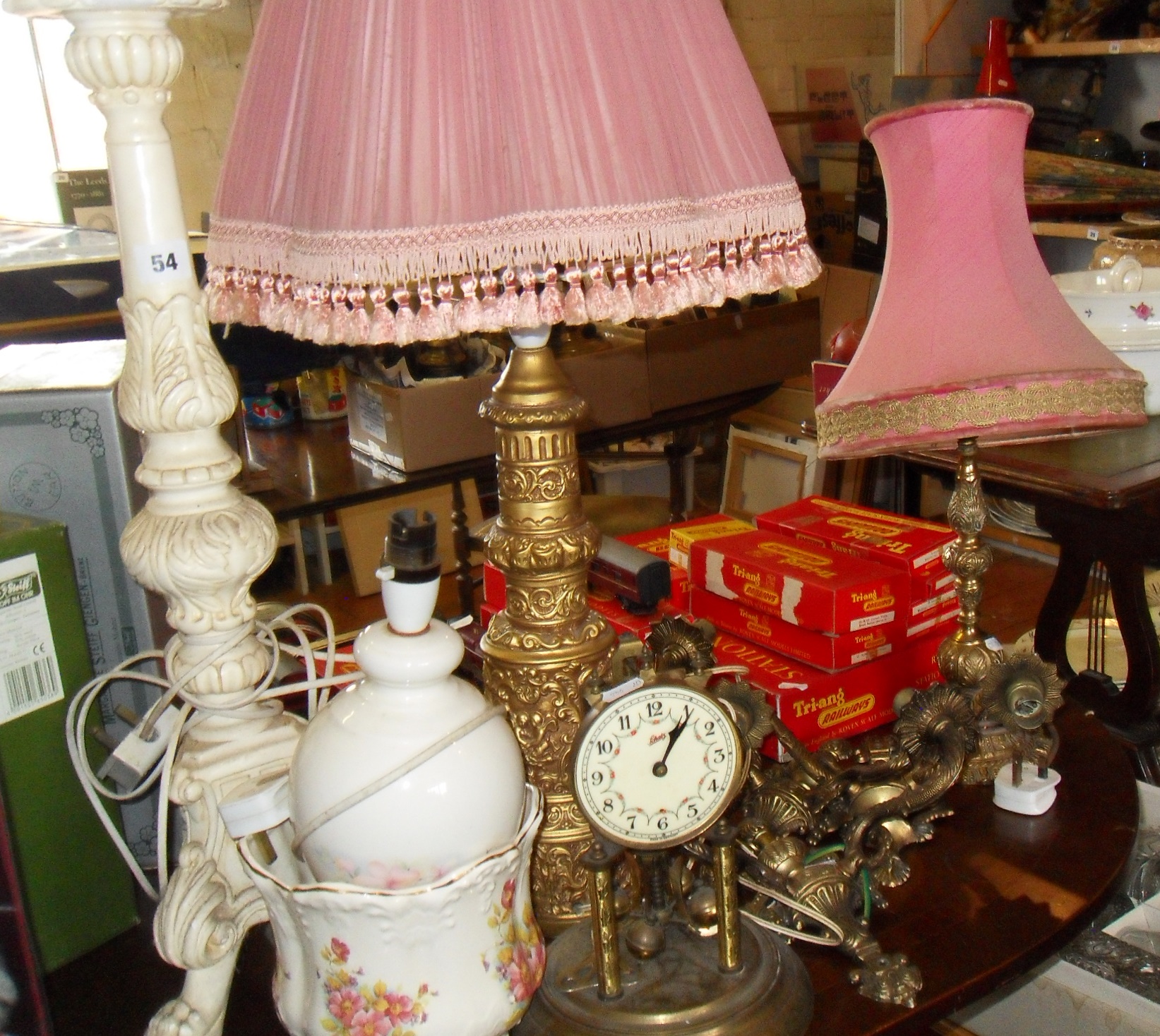 Kitsch and retro table lamps with shades, other light fittings and a Schatz clock - Image 2 of 2