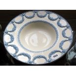 Large Wedgwood embossed Queensware bowl in cream and blue, diameter 15"