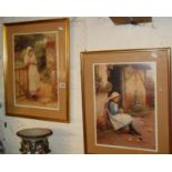 Seven various framed colour prints including milkmaids and farmyard scenes
