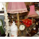 Kitsch and retro table lamps with shades, other light fittings and a Schatz clock
