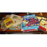 Vintage Snoopy annuals and books, printed Snoopy mirrors and vintage Rupert the Bear books