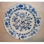 Blue & white Meissen large bowl or platter (A/F)