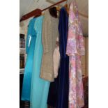 Vintage clothing: Circa 1950's and 1960's ladies' dresses (2 bridesmaids), Astrakhan coat, evening