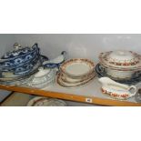 Victorian blue and white china and other table ware (one shelf)